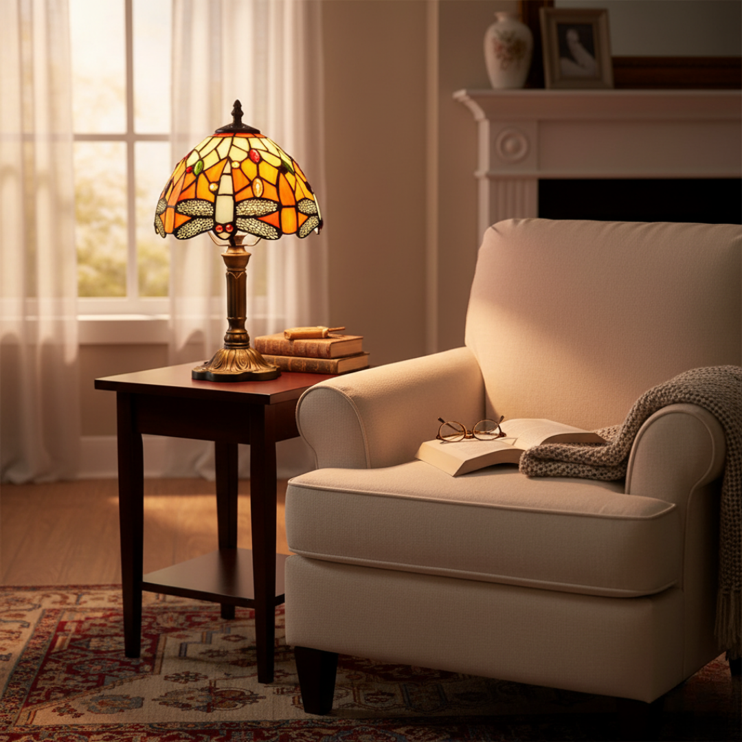 Dekoratívna LED stolná lampa z farebného skla