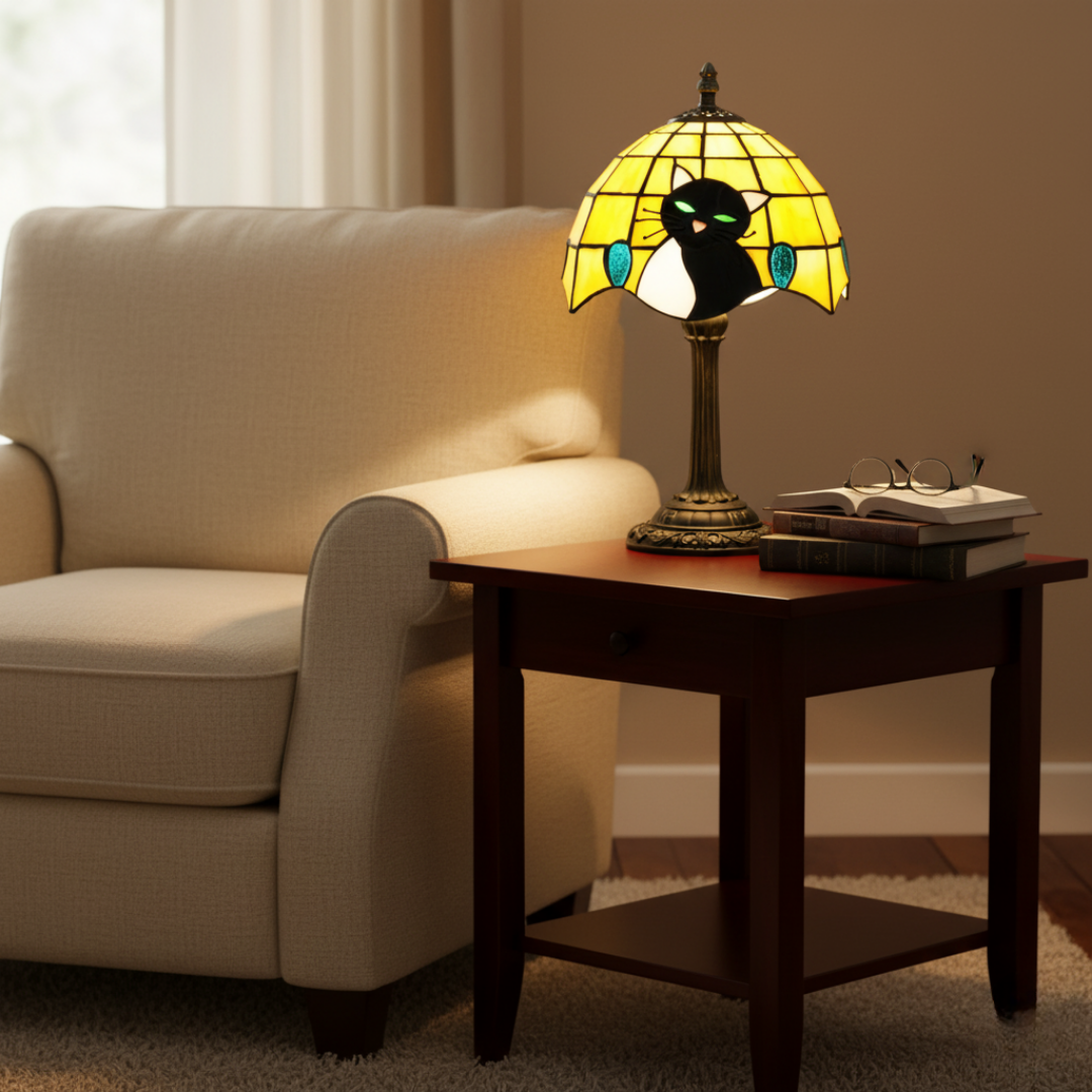 Královská baroková čierna mačka stolná lampa