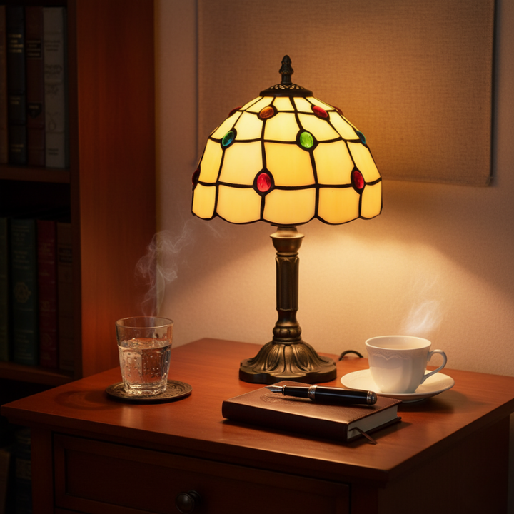 Art Deco Vitrážová Stolná Lampa