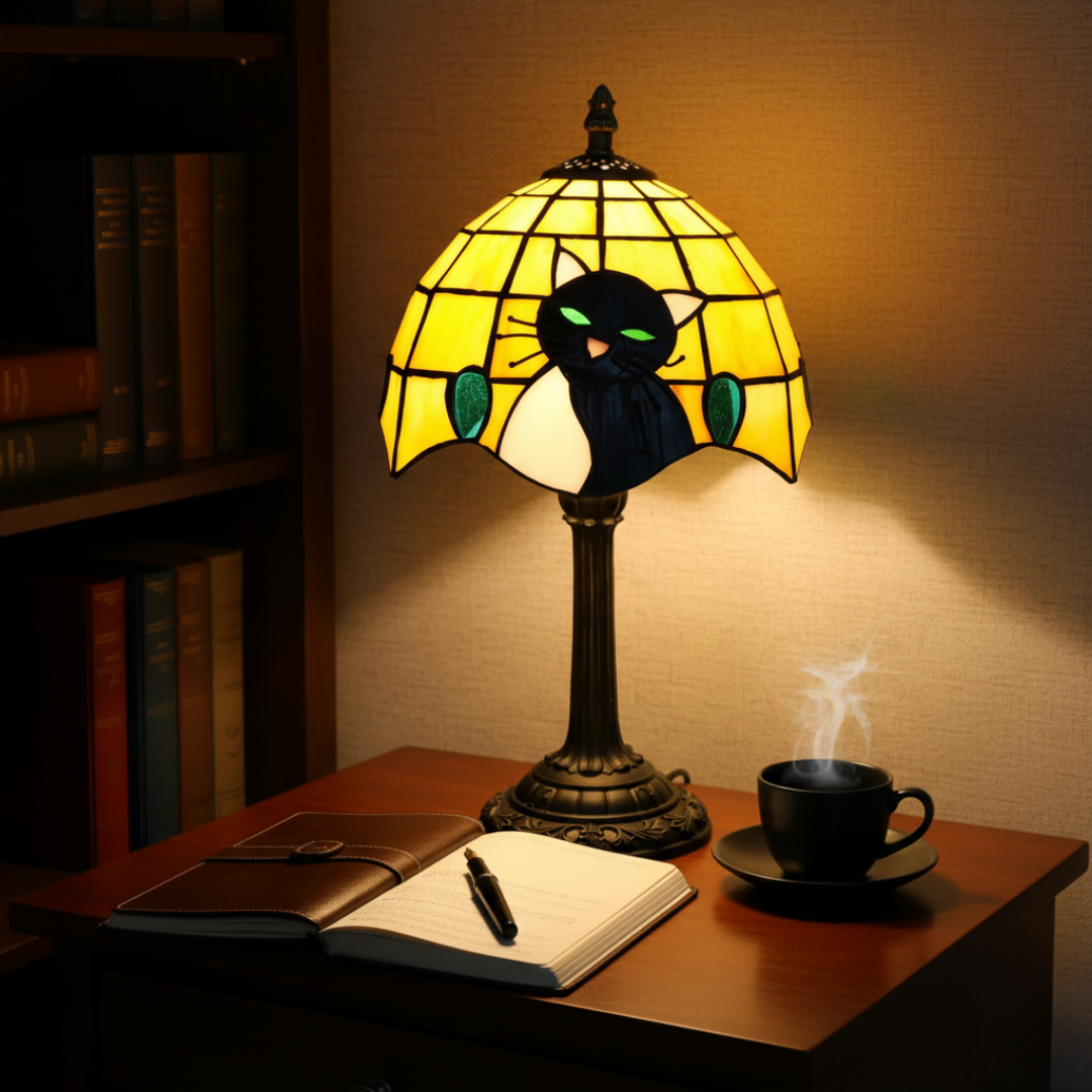 Královská baroková čierna mačka stolná lampa